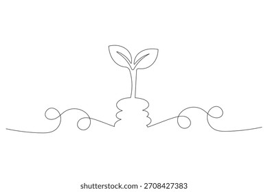 Kontinuierliche Linienzeichnung von Pflanzen, die auf dem Boden wachsen. Minimalistische Illustration von Agrarwachstum und Naturkonzept.
