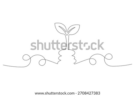 Continuous line drawing of plant growing on soil. Minimalist illustration of agriculture growth and nature concept.