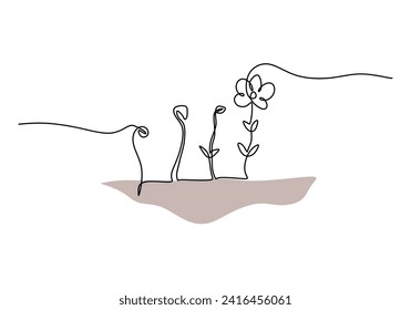 Continuous line drawing of plant growth stages. Single one hand drawn spouting growing eco concept.