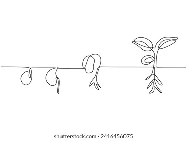 Continuous line drawing of plant growth stages. Single one hand drawn spouting growing eco concept.