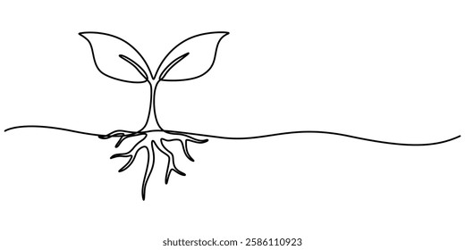 Continuous Line Drawing of Plant Icon. Hand Drawn Symbol Vector Illustration, plant growing icon continuous one line drawing, Continuous one line drawing of step of grow plant. Vector illustration. 