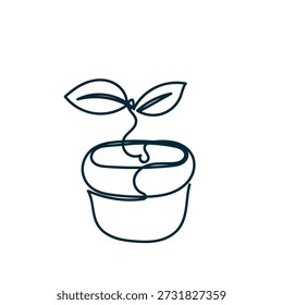 Planta de dibujo de línea continua en bote Ilustración Esbozo