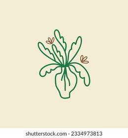 Continuous line drawing of plants, flowers sketch isolated on white background. Flower in a vase.