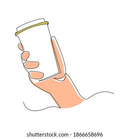 Continuous line drawing of plastic cup of coffee drink. Vector illustration