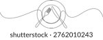 continuous line drawing of plate and cutlery, dinner or lunch symbol, line art vector illustration