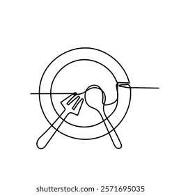 continuous line drawing plate spoon and fork