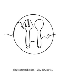 continuous line drawing plate spoon and fork