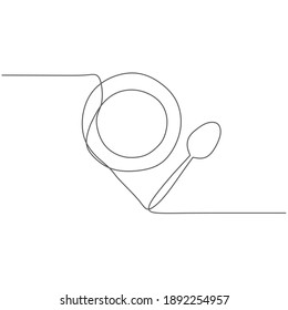 Continuous line drawing of plates and spoons, single line object, vector ilustration