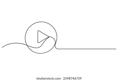 Continuous line drawing of play icon. Media, Video or music player button in linear style. One line drawing, Play icon in continuous line drawing style.