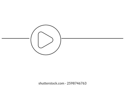 Continuous line drawing of play icon. Media, Video or music player button in linear style. One line drawing, Play icon in continuous line drawing style.