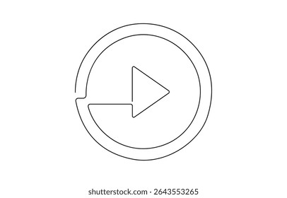 Continuous line drawing of play icon. Media, Video or music player button in linear style. One line drawing, Continuous line drawing of play symbols. 