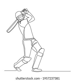 Continuous line drawing of playing cricket. sport player continuous single line art vector illustration.