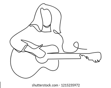 continuous line drawing of playing guitar concert concept entertaining music vector illustration