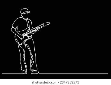 continuous line drawing of playing guitarist