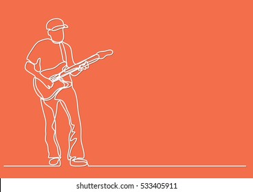 continuous line drawing of playing guitarist