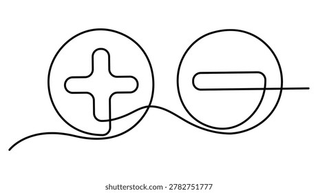 Continuous line drawing of plus and minus signs in circles