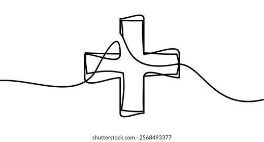 continuous line drawing of plus symbol. abstract line art illustration