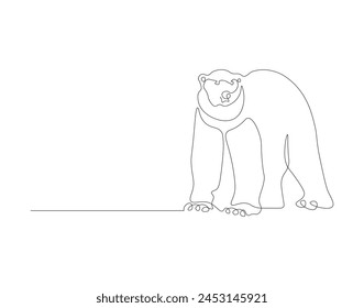 Continuous line drawing of polar bear. One line of polar bear. Antarctic animal concept continuous line art. Editable outline.
