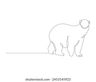 Continuous line drawing of polar bear. One line of polar bear. Antarctic animal concept continuous line art. Editable outline.
