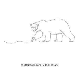 Continuous line drawing of polar bear. One line of polar bear. Antarctic animal concept continuous line art. Editable outline.
