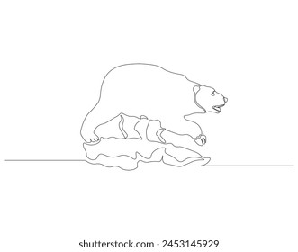 Continuous line drawing of polar bear. One line of polar bear. Antarctic animal concept continuous line art. Editable outline.
