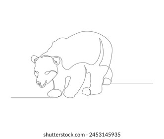 Continuous line drawing of polar bear. One line of polar bear. Antarctic animal concept continuous line art. Editable outline.
