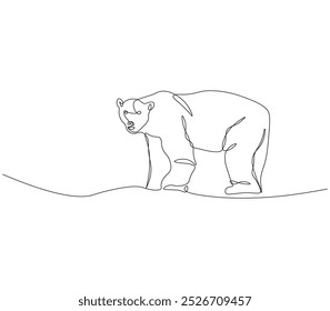 Continuous line drawing of polar bear. Single line drawing of polar bear wildlife. Marine animal concept continuous line. Editable outline.
