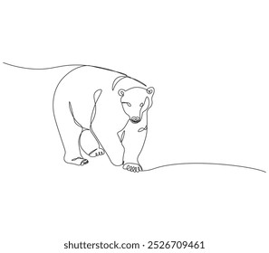 Continuous line drawing of polar bear. Single line drawing of polar bear wildlife. Marine animal concept continuous line. Editable outline.