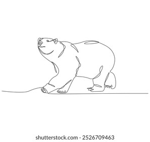 Continuous line drawing of polar bear. Single line drawing of polar bear wildlife. Marine animal concept continuous line. Editable outline.