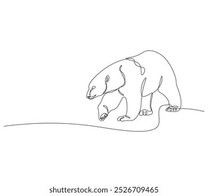 Dibujo de línea continuo del oso polar. Dibujo de una sola línea de la vida silvestre del oso polar. Concepto de animal marino línea continua. Esquema editable.