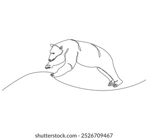 Continuous line drawing of polar bear. Single line drawing of polar bear wildlife. Marine animal concept continuous line. Editable outline.