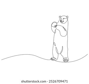 Continuous line drawing of polar bear. Single line drawing of polar bear wildlife. Marine animal concept continuous line. Editable outline.