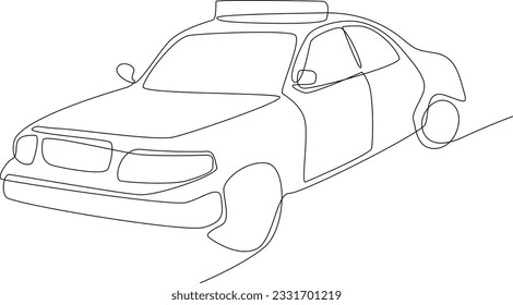 Continuous line drawing of police car, Car minimalist concept, transportation, electric car, vector, simple line, transportation. svg