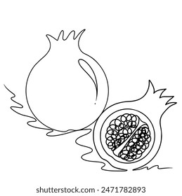 continuous line drawing of pomegranate isolated on transparent background. Vector illustration