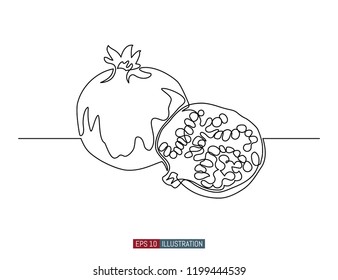 Continuous Line Drawing Of Pomegranate. Template For Your Design. Vector Illustration.