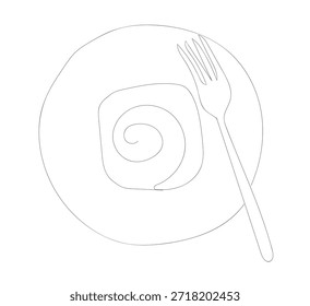 Dibujo de línea continua de rollo de semilla de amapola, pastel, rollo de mantequilla. Cinnabon bun una línea de arte.   Vector hecho a mano, no Al