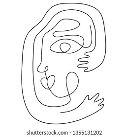 Continuous line drawing portrait  Aesthetic contour  One line art woman and hands in the ethnic style  Modern minimalist  abstract vector illustration girl hugging herself