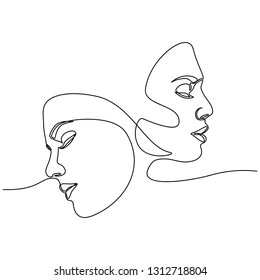 Continuous line drawing of Portrait of a Beautiful Woman's face. The Concept of Skin Beauty Care for young female models. Fashion beauty model with a white background. Vector