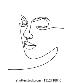 Dibujo de línea continua del retrato de la cara de una mujer hermosa. El concepto de cuidado de belleza de la piel para las jóvenes modelos femeninas. Modelo de belleza de moda con un fondo blanco. Vector