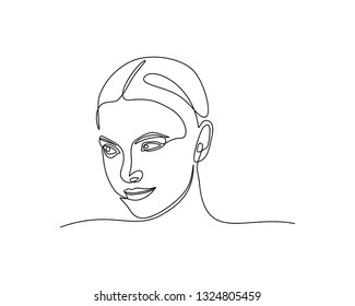 Continuous line drawing of Portrait of a Beautiful Woman's face. The Concept of Skin Beauty Care for young female models. Fashion beauty model with a white background. Vector