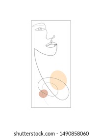 Continuous line drawing of Portrait of a Beautiful Woman's face. The Concept of Skin Beauty Care for young female models. Fashion beauty model with a white background. Vector