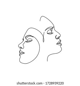 Continuous Line Vector Drawing Face Silhouette Stock Vector (Royalty ...