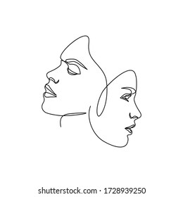 Continuous Line Drawing Set Faces Hairstyle Stock Vector (Royalty Free ...