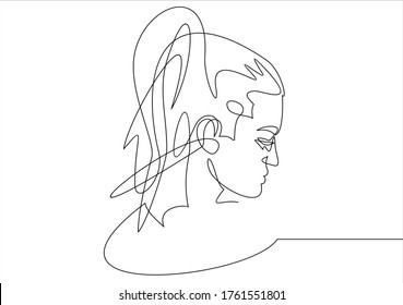 Continuous line drawing of Portrait of a Beautiful Woman's face. 