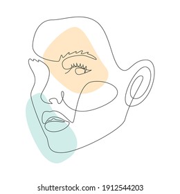 Continuous line drawing of Portrait of a Beautiful Woman's faces with abstact shapes. Minimal style portrait. Vector illustration for t-shirt, slogan design print graphics style