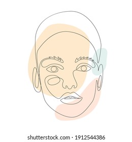 Continuous line drawing of Portrait of a Beautiful Woman's faces with abstact shapes. Beauty Minimal style portrait. Vector illustration for t-shirt, slogan design print graphics style