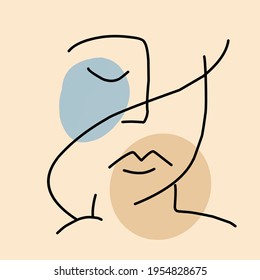 Continuous line drawing of Portrait of a Beautiful Woman's face. Abstract face. The Concept of Skin Beauty Care for young female models. Fashion beauty model with a cream or brown background. Vector. 