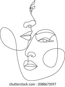 Continuous line drawing of Portrait of a Beautiful Woman's face. The Concept of Skin Beauty Care for young female models. Fashion beauty model with a white background. Vector