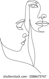 Dibujo de línea continua del retrato de la cara de una mujer hermosa. El concepto de cuidado de belleza de la piel para las jóvenes modelos femeninas. Modelo de belleza de moda con fondo blanco. Vector