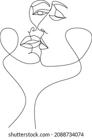 Continuous line drawing of Portrait of a Beautiful Woman's face. The Concept of Skin Beauty Care for young female models. Fashion beauty model with a white background. Vector